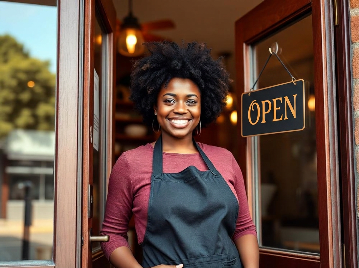 Business owner in storefront doorway