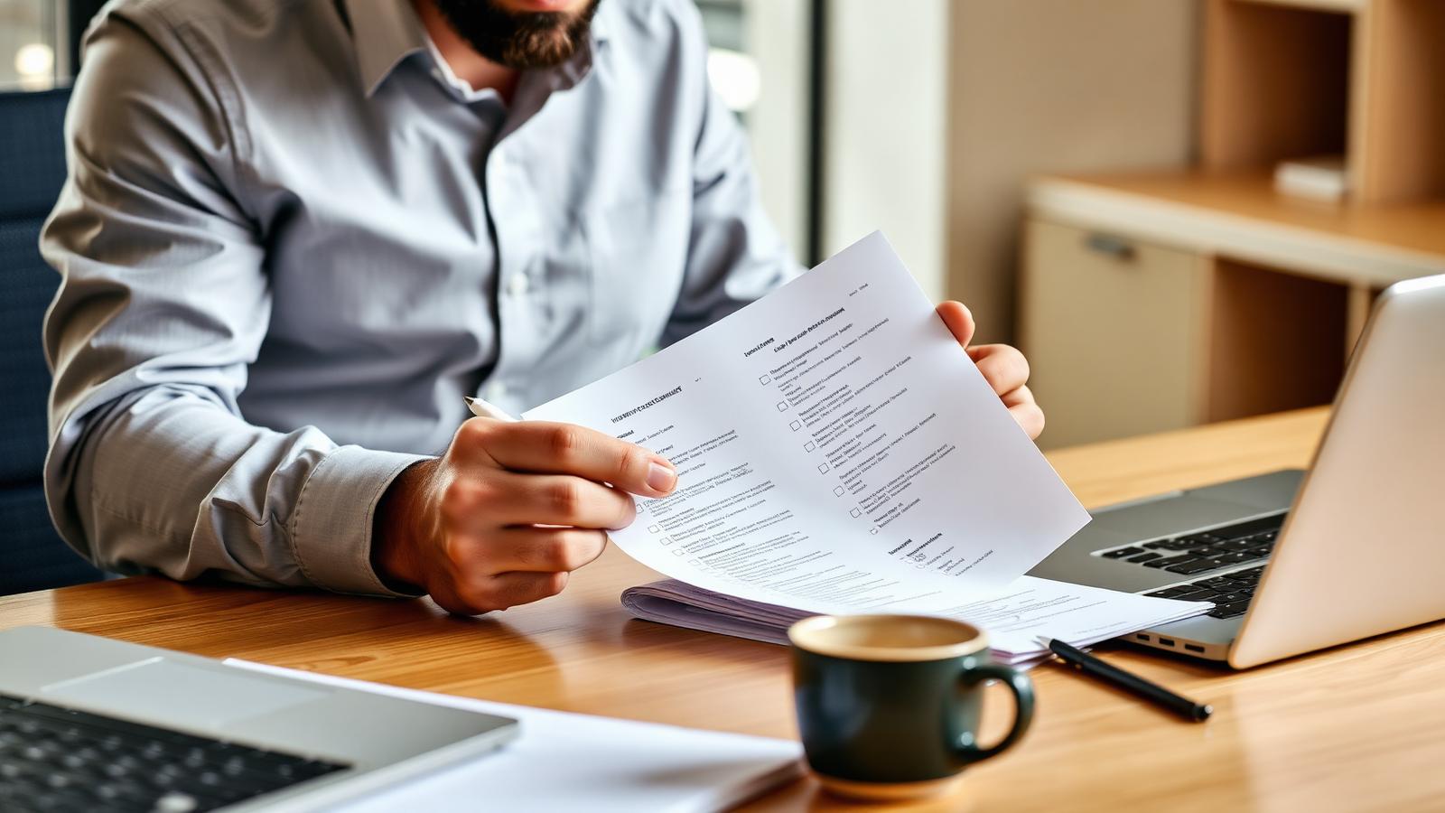 Business owner reviewing a checklist at a desk